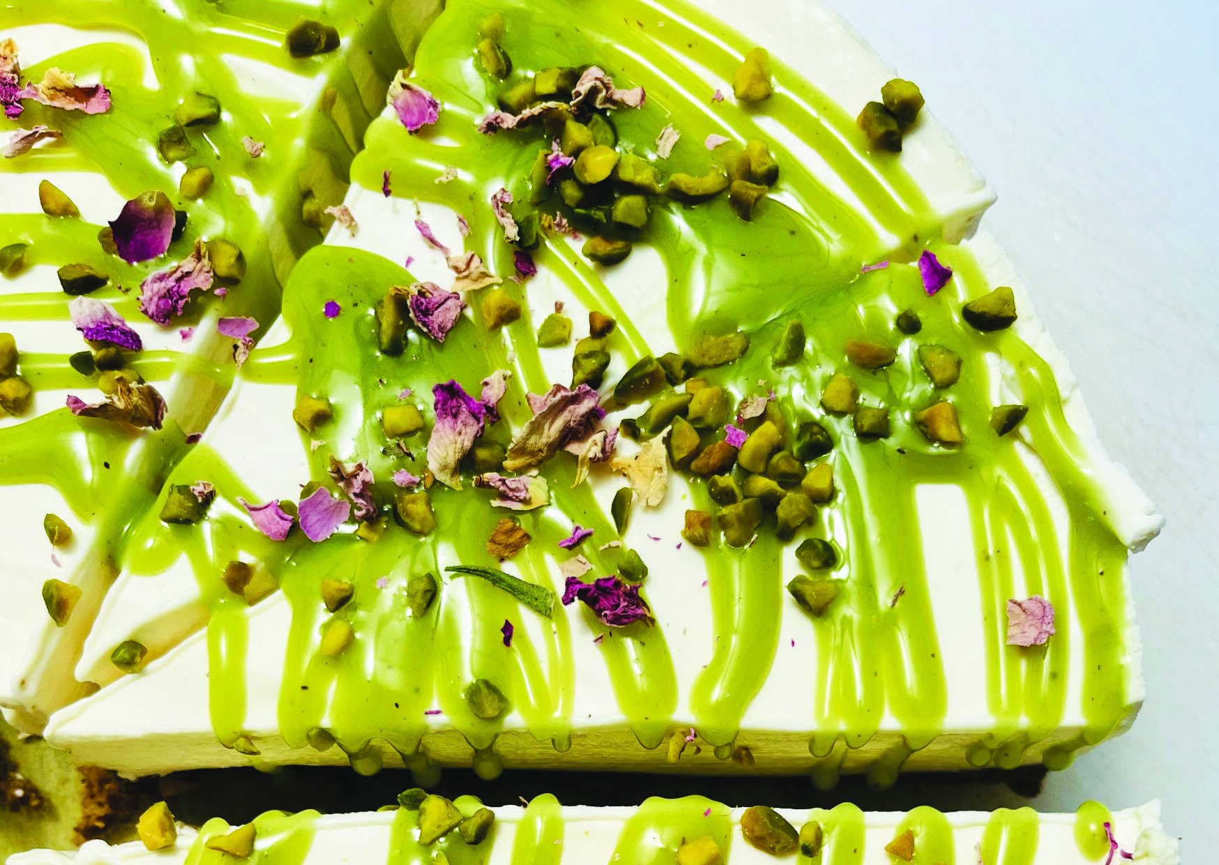 Cheesecake Fleur d’oranger, Rose et Pistache